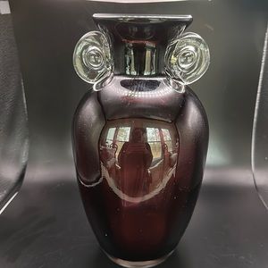 Art Glass Vase 10” tall 16.5” diameter, Purplish Brown color .